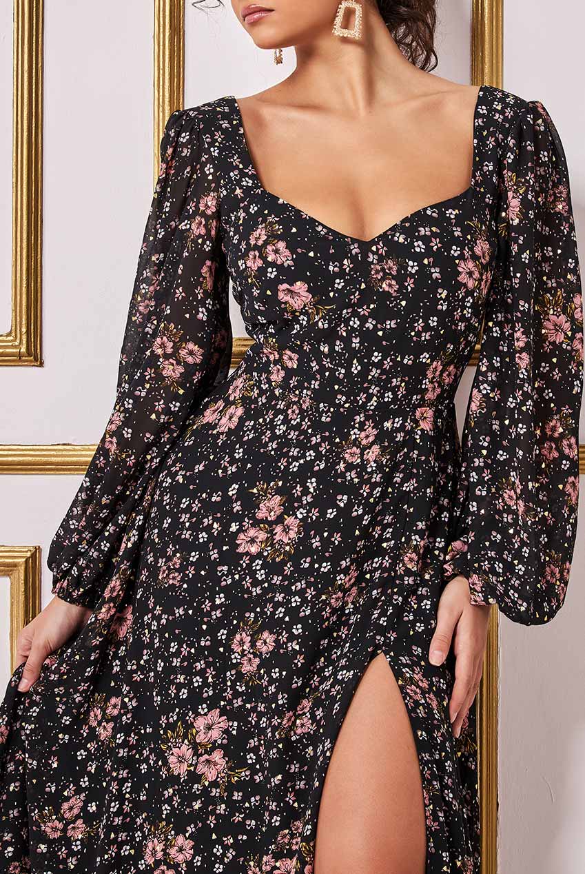 Floral Print Shirred Back Maxi Dress DR3768A