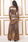Plunge Neck Pleated Foil Maxi Dress DR3791