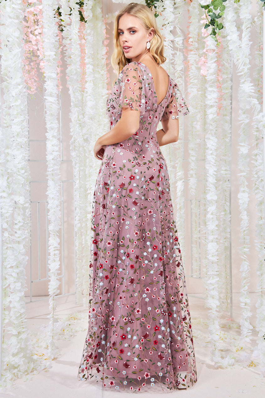 Wholesale Flutter Sleeve Embroidered Maxi Dress City Goddess Wholesale Flutter Sleeve Embroidered Maxi Dress City Goddess
