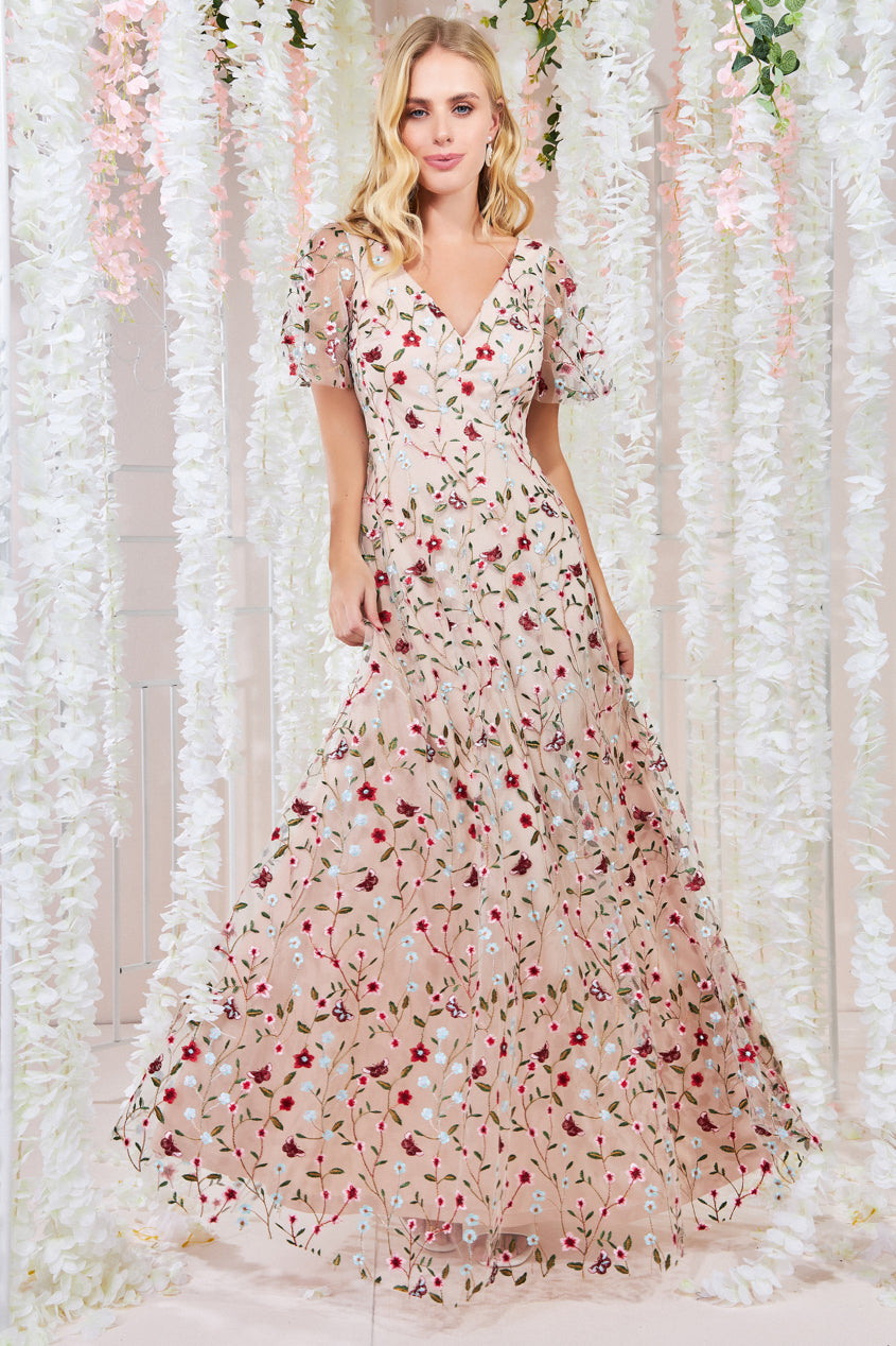 Wholesale Flutter Sleeve Embroidered Maxi Dress City Goddess Wholesale Flutter Sleeve Embroidered Maxi Dress City Goddess