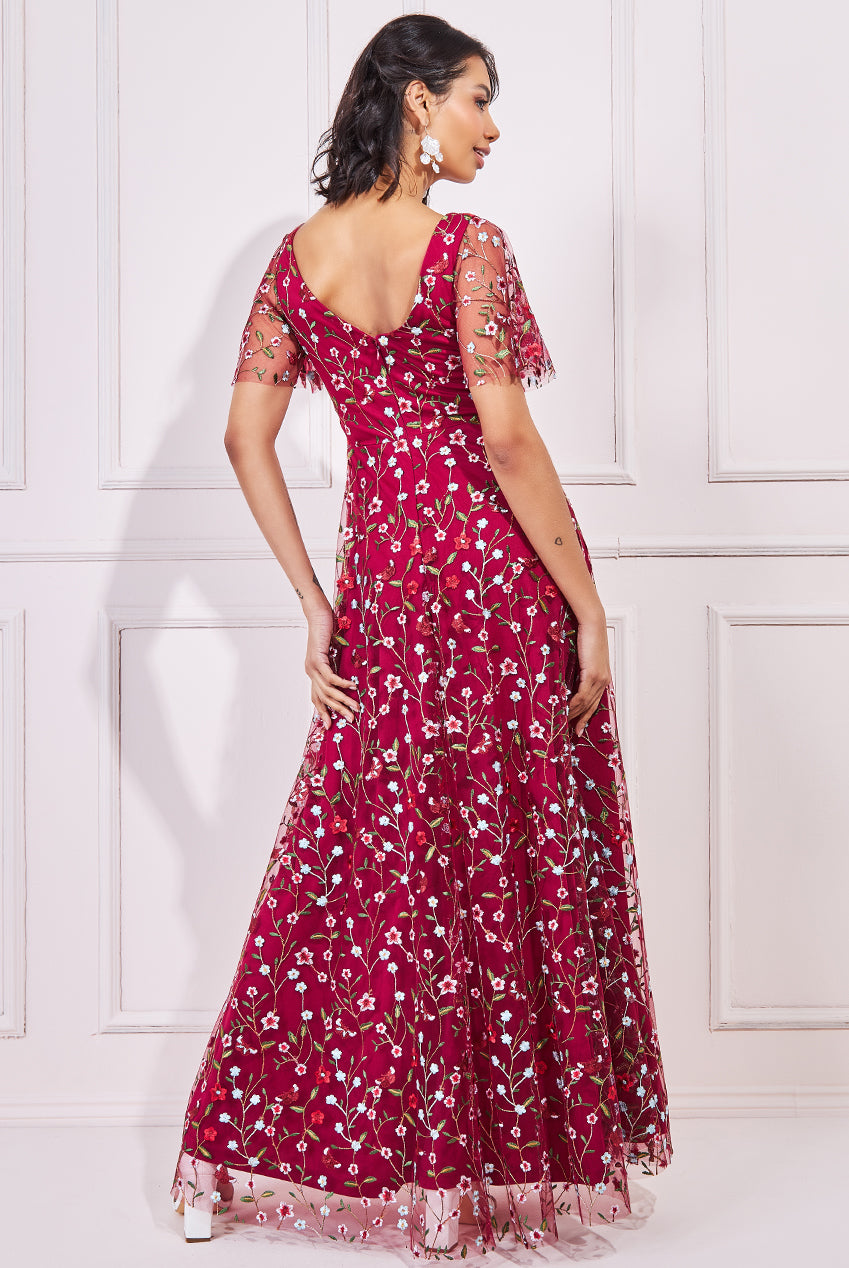 Wholesale Flutter Sleeve Embroidered Maxi Dress City Goddess Wholesale Flutter Sleeve Embroidered Maxi Dress City Goddess