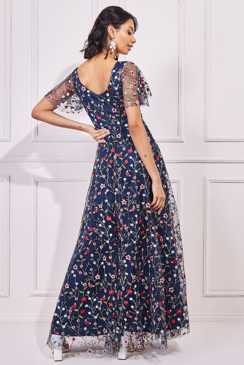 Wholesale Flutter Sleeve Embroidered Maxi Dress City Goddess Wholesale Flutter Sleeve Embroidered Maxi Dress City Goddess