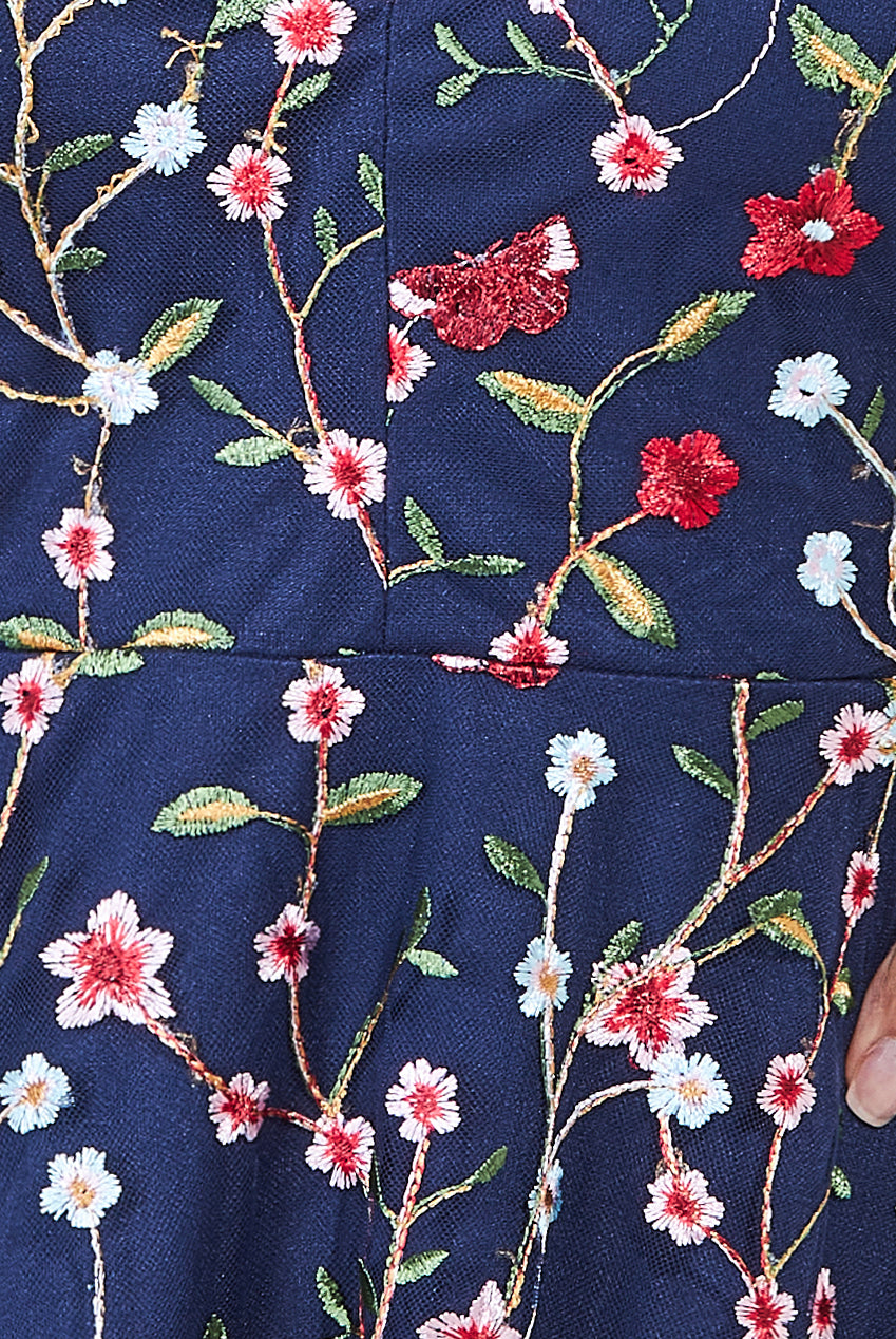 Flutter Sleeve Embroidered Maxi Dress DR3798