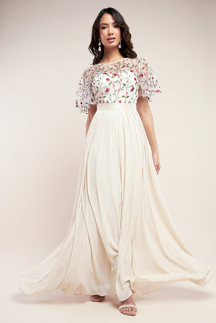 Wholesale Embroidered Top Flutter Sleeve Maxi Dress City Goddess Wholesale Embroidered Top Flutter Sleeve Maxi Dress City Goddess