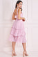 Pleated Bodice Plain Chiffon Tiered Midi Dress DR3800QZ