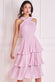 Pleated Bodice Plain Chiffon Tiered Midi Dress DR3800QZ