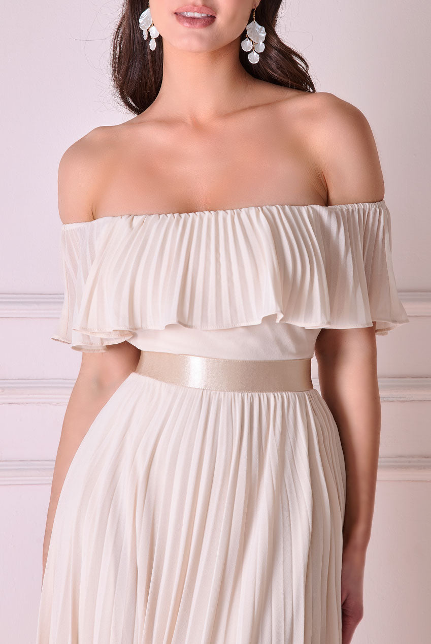 Pleated Chiffon Off Shoulder Maxi Dress DR3805