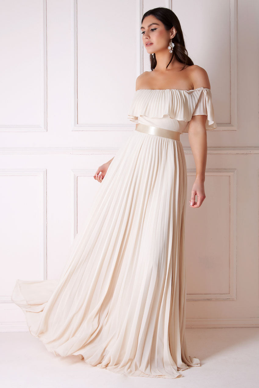 Pleated Chiffon Off Shoulder Maxi Dress DR3805