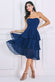 Pleated Bandeau Bodice Chiffon Tiered Midi Dress DR3811