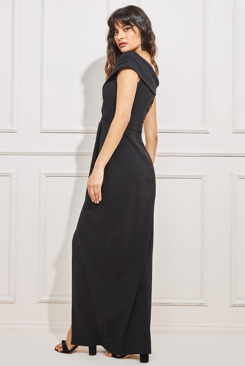 Scuba Crepe Bardot Wrap Maxi Dress DR3842