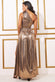 One Shoulder Slinky Foil Flared Maxi Dress DR3856