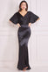 COWL NECK WITH FLUTTER SLEEVES SATIN MAXI DR3857