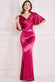 COWL NECK WITH FLUTTER SLEEVES SATIN MAXI DR3857