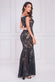 Sequin Embroidered Chorded Scallop Lace Mermaid Bardot Maxi Dress DR3890