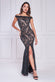 Sequin Embroidered Chorded Scallop Lace Mermaid Bardot Maxi Dress DR3890