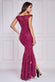 Sequin Embroidered Chorded Scallop Lace Mermaid Bardot Maxi Dress DR3890