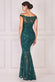 Sequin Embroidered Chorded Scallop Lace Mermaid Bardot Maxi Dress DR3890