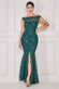 Sequin Embroidered Chorded Scallop Lace Mermaid Bardot Maxi Dress DR3890