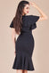 Scuba Crepe Wrap Bodice Midi Dress With Flared Sleeve DR3952