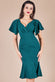 Scuba Crepe Wrap Bodice Midi Dress With Flared Sleeve DR3952