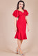 Scuba Crepe Wrap Bodice Midi Dress With Flared Sleeve DR3952