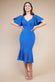 Scuba Crepe Wrap Bodice Midi Dress With Flared Sleeve DR3952