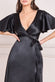 Flutter Sleeve Wrapover Satin Maxi Dress DR3955