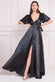 Flutter Sleeve Wrapover Satin Maxi Dress DR3955