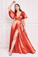 Flutter Sleeve Wrapover Satin Maxi Dress DR3955