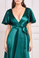 Flutter Sleeve Wrapover Satin Maxi Dress DR3955