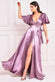 Flutter Sleeve Wrapover Satin Maxi Dress DR3955