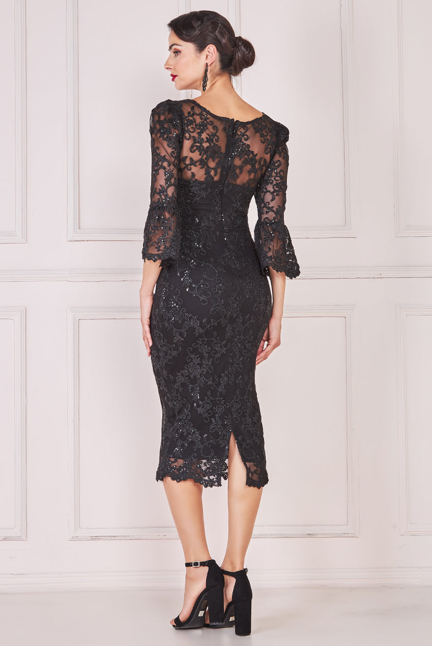 Scalloped Sequin Embroidered Chorded Lace Midi Dress DR3960