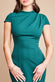 Scuba Crepe Pleated Shoulder High Neck Midi Dress DR3977