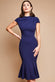 Scuba Crepe Pleated Shoulder High Neck Midi Dress DR3977