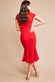 Scuba Crepe Pleated Shoulder High Neck Midi Dress DR3977
