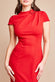 Scuba Crepe Pleated Shoulder High Neck Midi Dress DR3977