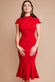 Scuba Crepe Pleated Shoulder High Neck Midi Dress DR3977