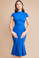 Scuba Crepe Pleated Shoulder High Neck Midi Dress DR3977