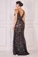 Ornamental Patterned Iridescent Sequin Maxi With Front Split DR3986