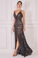 Ornamental Patterned Iridescent Sequin Maxi With Front Split DR3986