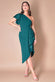 Scuba Crepe Draped One Shoulder Wrap Midi Dress DR3990
