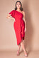 Scuba Crepe Draped One Shoulder Wrap Midi Dress DR3990
