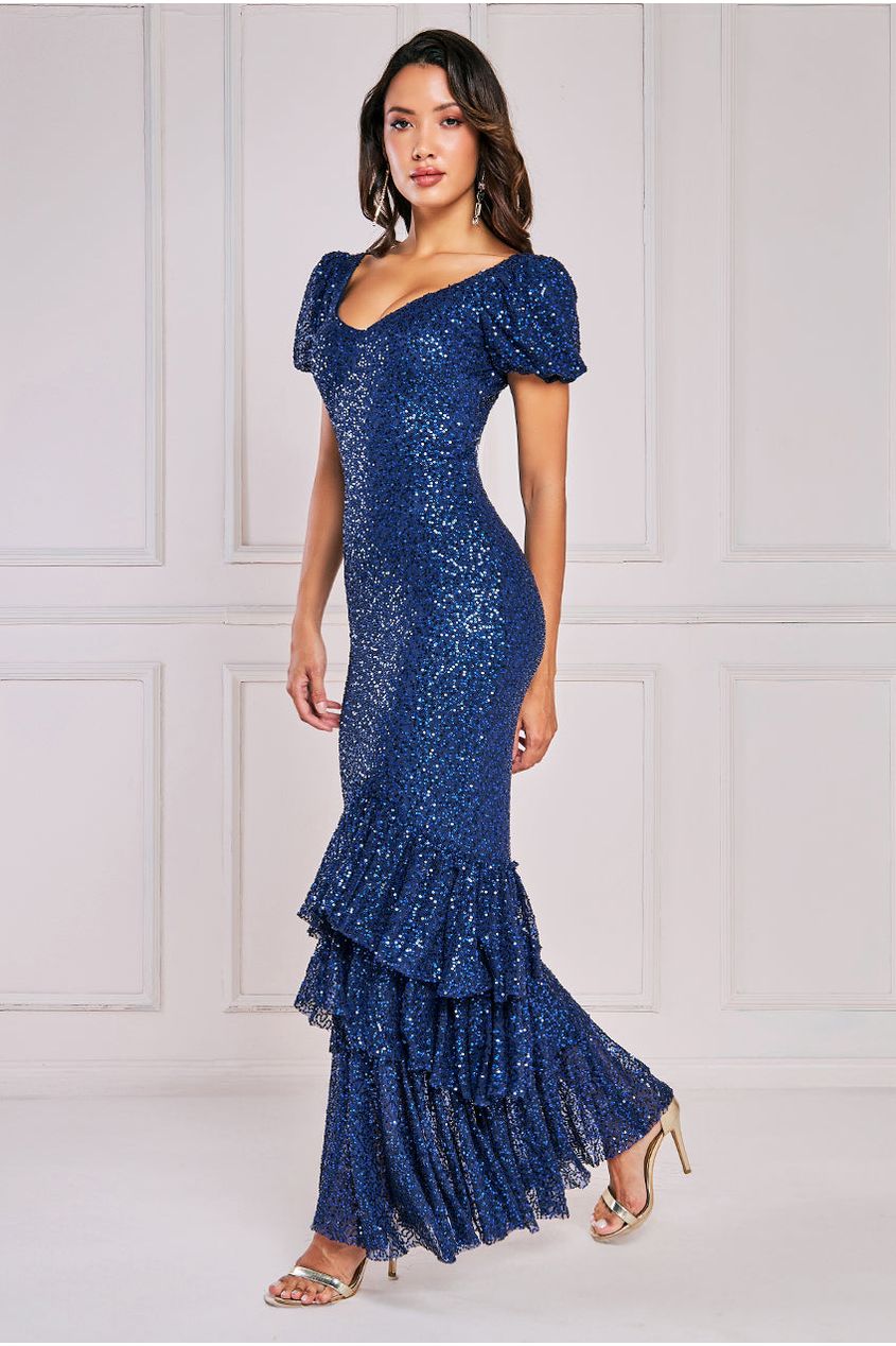 Puff Sleeve Tiered Hem Maxi Dress DR4022