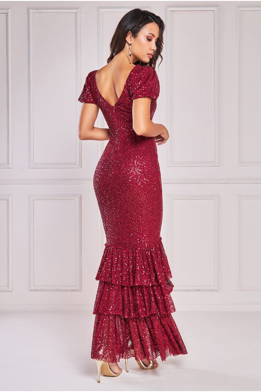 Puff Sleeve Tiered Hem Maxi Dress DR4022