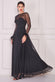 Dobby Mesh Feather Trimmed Sleeve Maxi Dress DR4046
