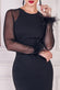 Racer Neck Scuba Crepe Midi Dress With Feather Trimmed Mesh Sleeve DR4060