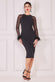 Racer Neck Scuba Crepe Midi Dress With Feather Trimmed Mesh Sleeve DR4060