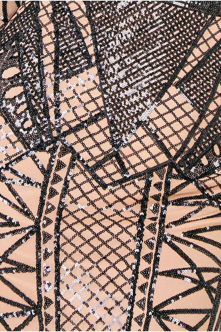 Geometric Sequin Plunge Maxi Dress DR4081