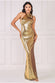 Liquid Sequin Halterneck Maxi With Corsage DR4104