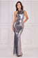 Liquid Sequin Halterneck Maxi With Corsage DR4104